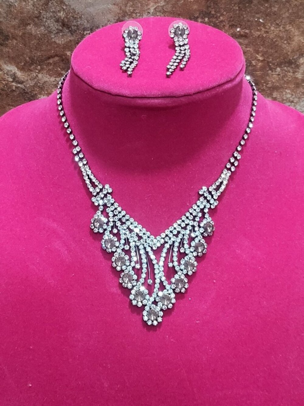 Christina Collection Rhinestone Necklace and Earring Set